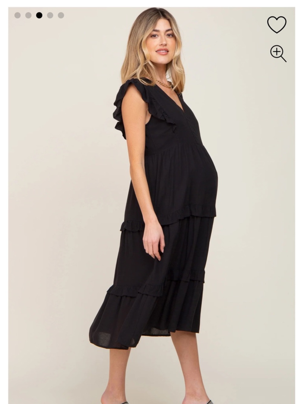 Pinkblush Black Tiered Maternity V-Neck Flutter Sleeve Dress - Picture 2 of 9